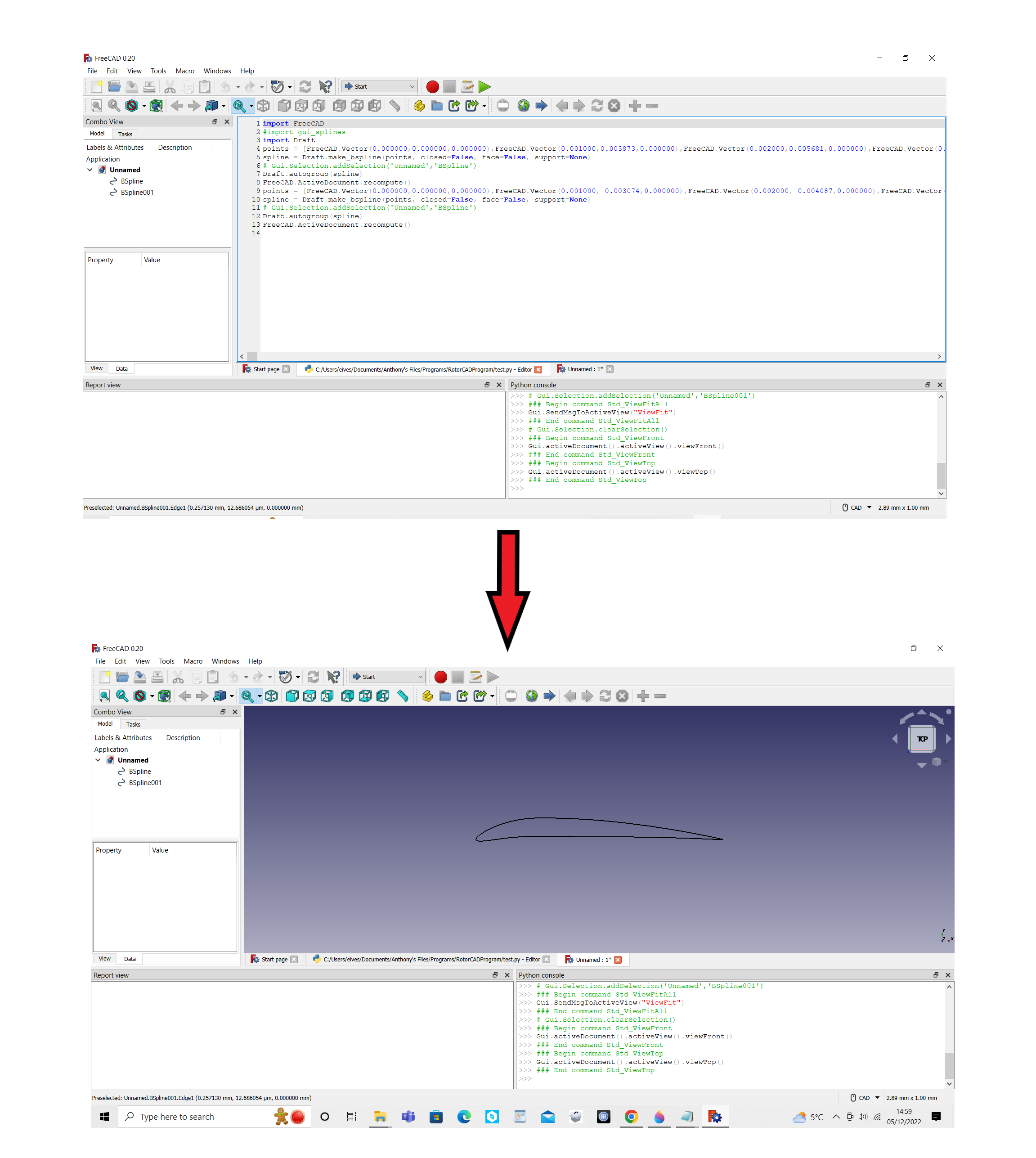 Using a python script to generate an airfoil drawing