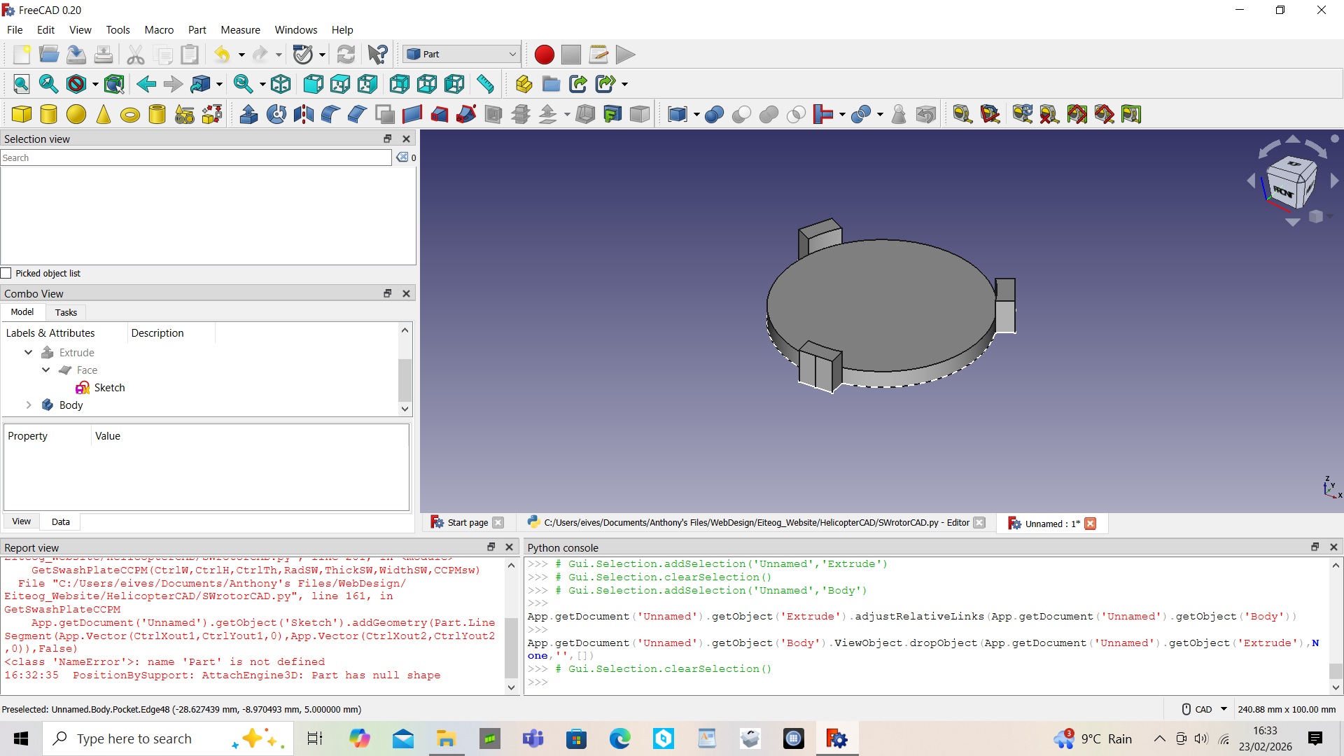 Extruded CCPM swashplate with removed centre